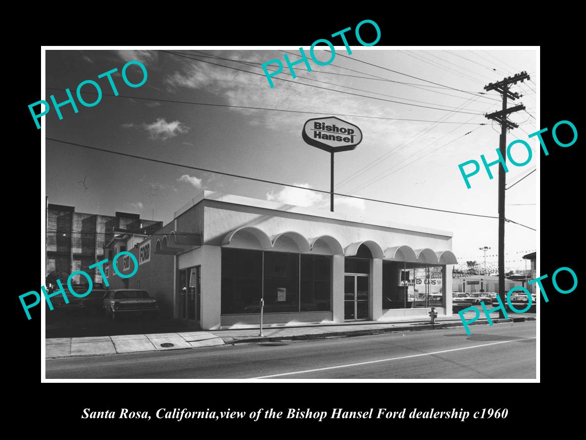 OLD LARGE HISTORIC PHOTO OF SANTA ROSA CALIFORNIA, THE FORD CAR DEALERSHIP c1960