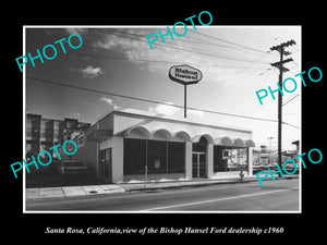 OLD LARGE HISTORIC PHOTO OF SANTA ROSA CALIFORNIA, THE FORD CAR DEALERSHIP c1960