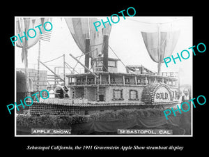 OLD LARGE HISTORIC PHOTO OF SEBASTOPOL CALIFORNIA, APPLE SHOW STEAMBOAT c1911