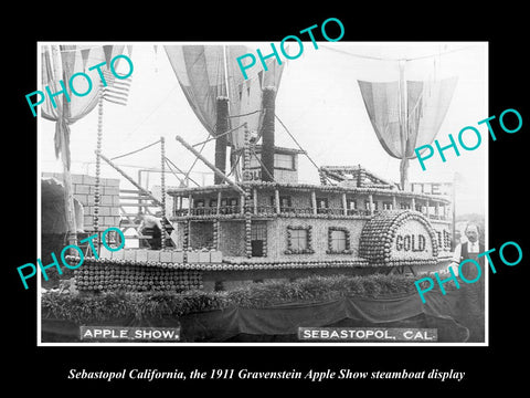 OLD LARGE HISTORIC PHOTO OF SEBASTOPOL CALIFORNIA, APPLE SHOW STEAMBOAT c1911