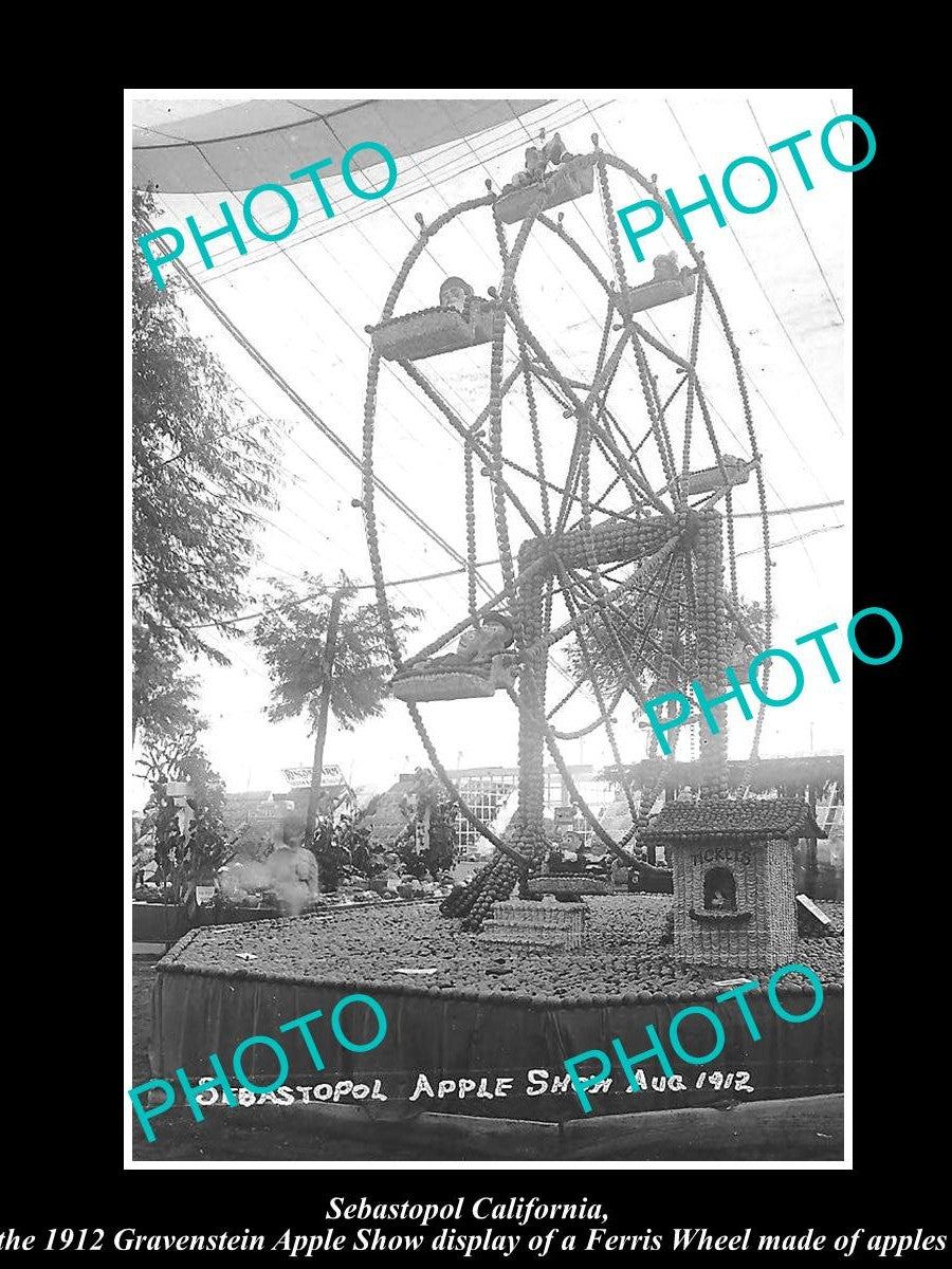 OLD LARGE HISTORIC PHOTO OF SEBASTOPOL CALIFORNIA, APPLE SHOW FERRIS WHEEL c1912