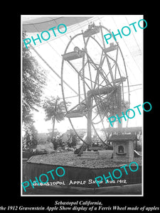 OLD LARGE HISTORIC PHOTO OF SEBASTOPOL CALIFORNIA, APPLE SHOW FERRIS WHEEL c1912