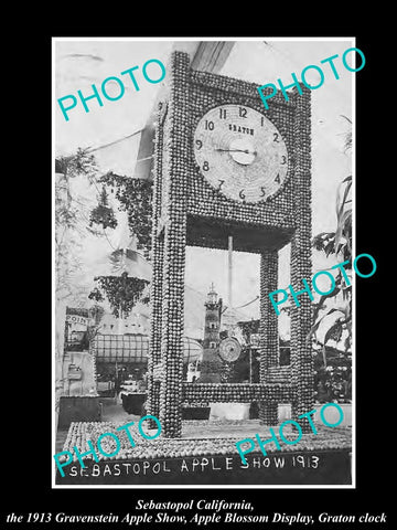 OLD LARGE HISTORIC PHOTO OF SEBASTOPOL CALIFORNIA, THE APPLE SHOW CLOCK c1913