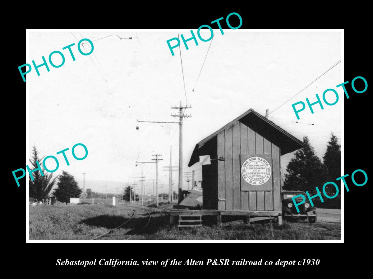 OLD LARGE HISTORIC PHOTO OF SEBASTOPOL CALIFORNIA, THE P&SR RAILROAD DEPOT c1930