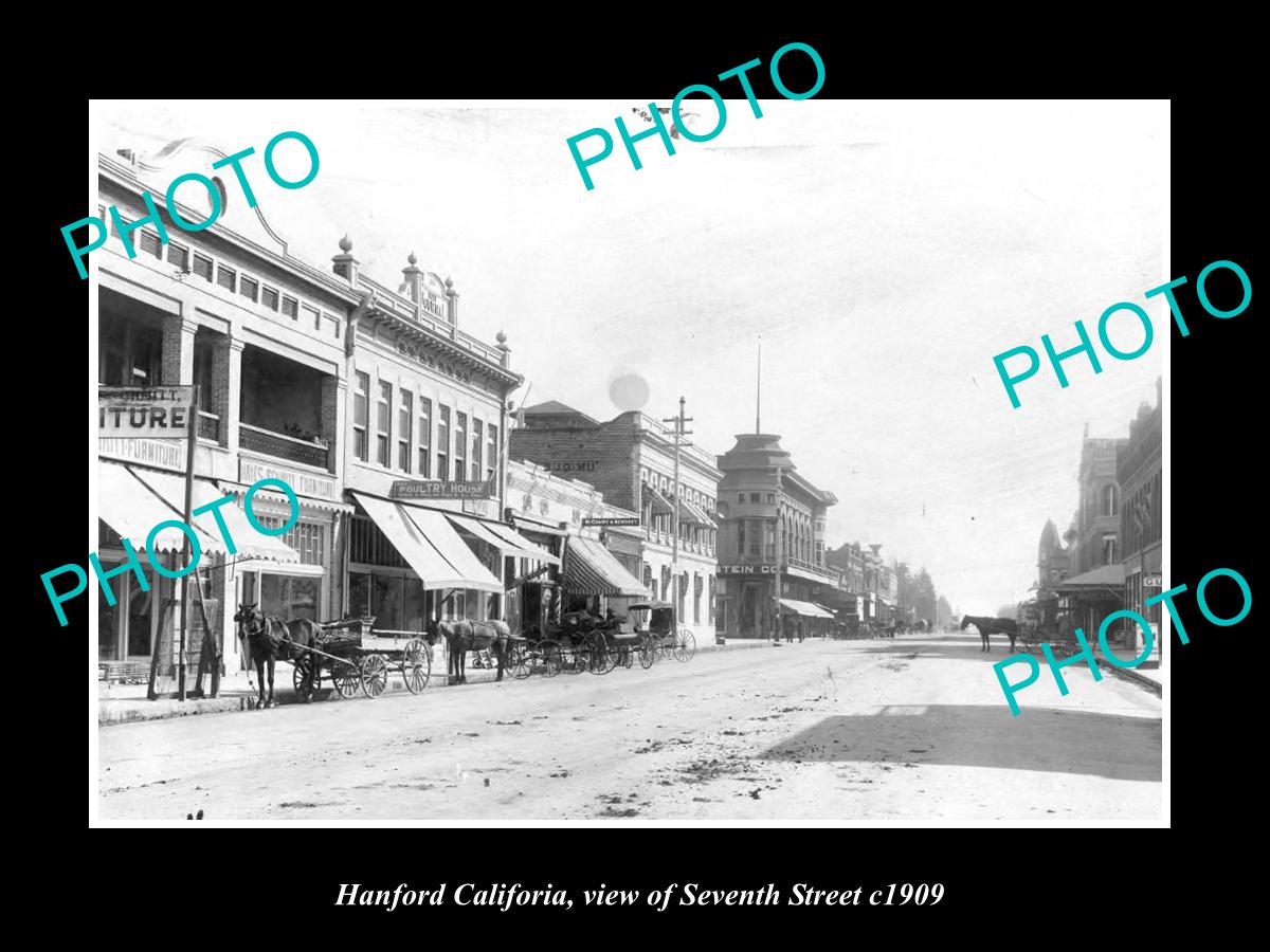 OLD LARGE HISTORIC PHOTO HANFORD CALIFORNIA, VIEW OF SEVENTH STREET c1909