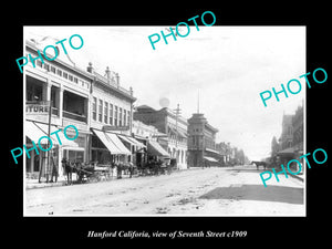 OLD LARGE HISTORIC PHOTO HANFORD CALIFORNIA, VIEW OF SEVENTH STREET c1909