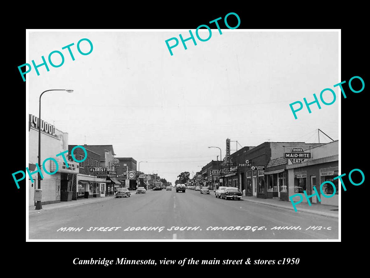 OLD LARGE HISTORIC PHOTO OF CAMBRIDGE MINNESOTA, THE MAIN STREET & STORES c1950