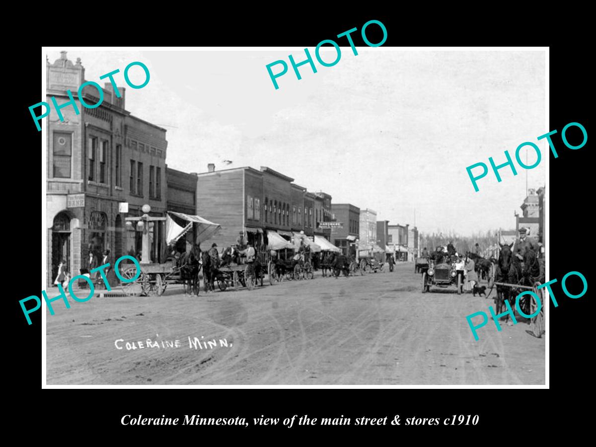 OLD LARGE HISTORIC PHOTO OF COLERAINE MINNESOTA, THE MAIN STREET & STORES c1910