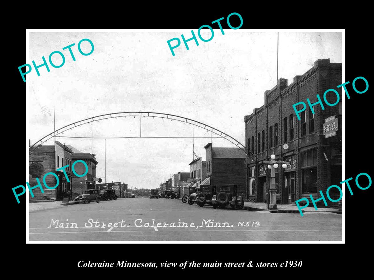 OLD LARGE HISTORIC PHOTO OF COLERAINE MINNESOTA, THE MAIN STREET & STORES c1930