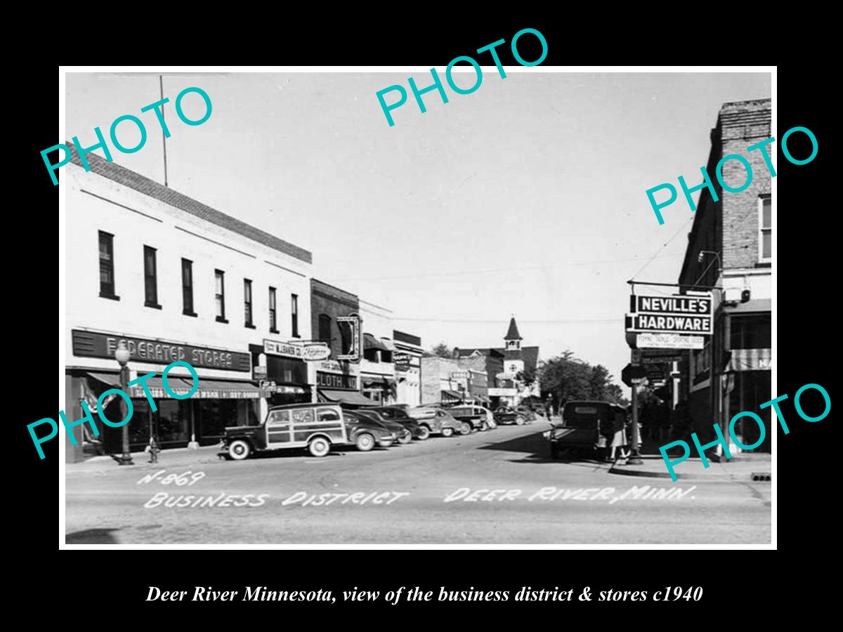 OLD LARGE HISTORIC PHOTO OF DEER RIVER MINNESOTA, THE MAIN STREET & STORES c1940