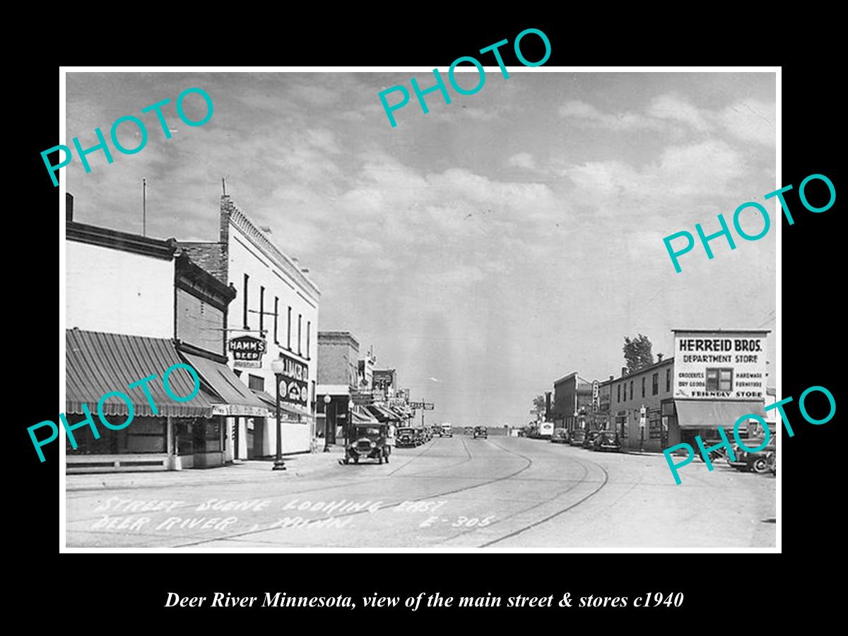 OLD LARGE HISTORIC PHOTO OF DEER RIVER MINNESOTA, MAIN STREET & STORES c1940 1