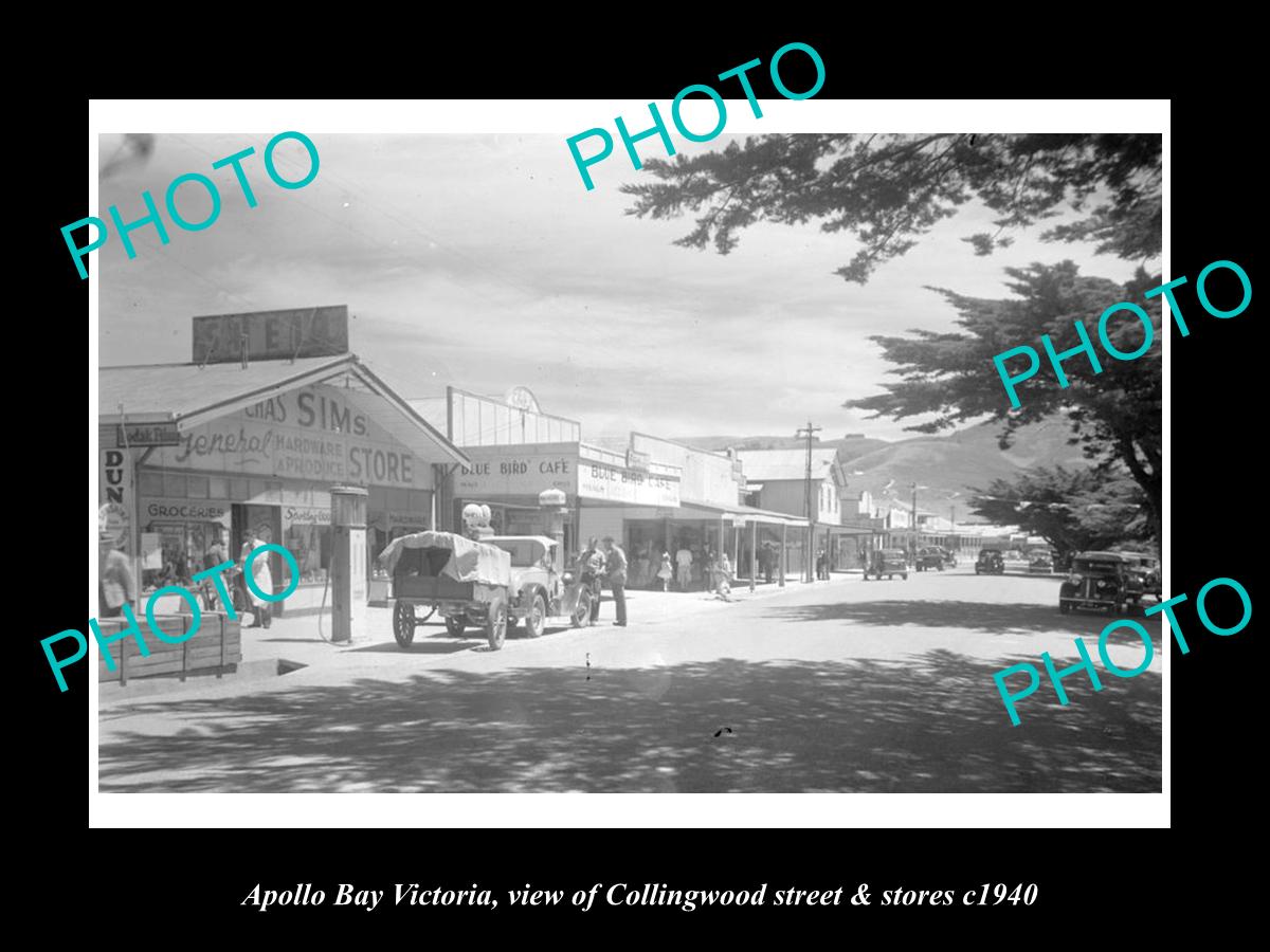 OLD LARGE HISTORIC PHOTO OF APOLLO BAY VICTORIA, COLLINGWOOD St & STORES c1940