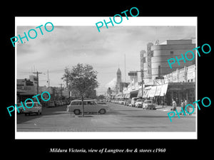 OLD LARGE HISTORIC PHOTO OF MILDURA VICTORIA, VIEW OF LANGTREE St & STORES c1960