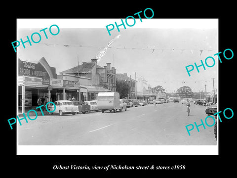 OLD LARGE HISTORIC PHOTO OF ORBOST VICTORIA, VIEW OF NICHOLSON St & STORES c1950