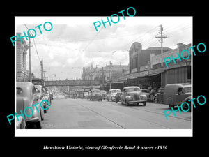 OLD LARGE HISTORIC PHOTO OF HAWTHORN VICTORIA, VIEW OF GLENFERRIE & STORES c1950