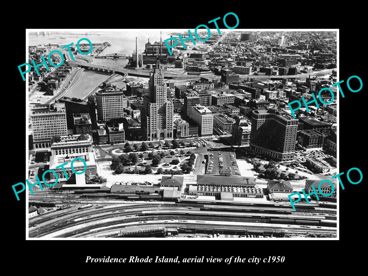 OLD LARGE HISTORIC PHOTO OF PROVIDENCE RHODE ISLAND, AERIAL VIEW OF CITY c1950