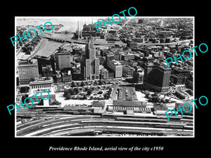 OLD LARGE HISTORIC PHOTO OF PROVIDENCE RHODE ISLAND, AERIAL VIEW OF CITY c1950