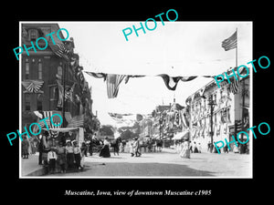 OLD LARGE HISTORIC PHOTO MUSCATINE IOWA, VIEW OF DOWNTOWN MUSCATINE c1905