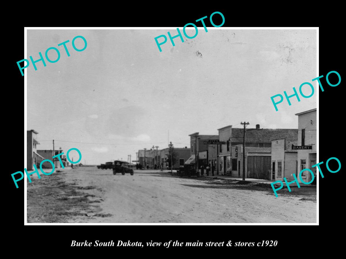 OLD LARGE HISTORIC PHOTO OF BURKE SOUTH DAKOTA, VIEW OF MAIN St & STORES c1920