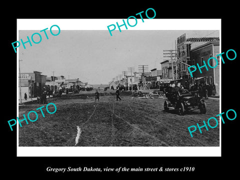 OLD LARGE HISTORIC PHOTO OF GREGORY SOUTH DAKOTA, VIEW OF MAIN St & STORES c1910