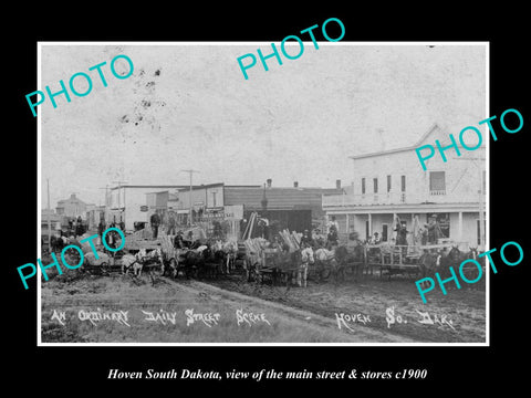 OLD LARGE HISTORIC PHOTO OF HOVEN SOUTH DAKOTA, VIEW OF MAIN St & STORES c1900