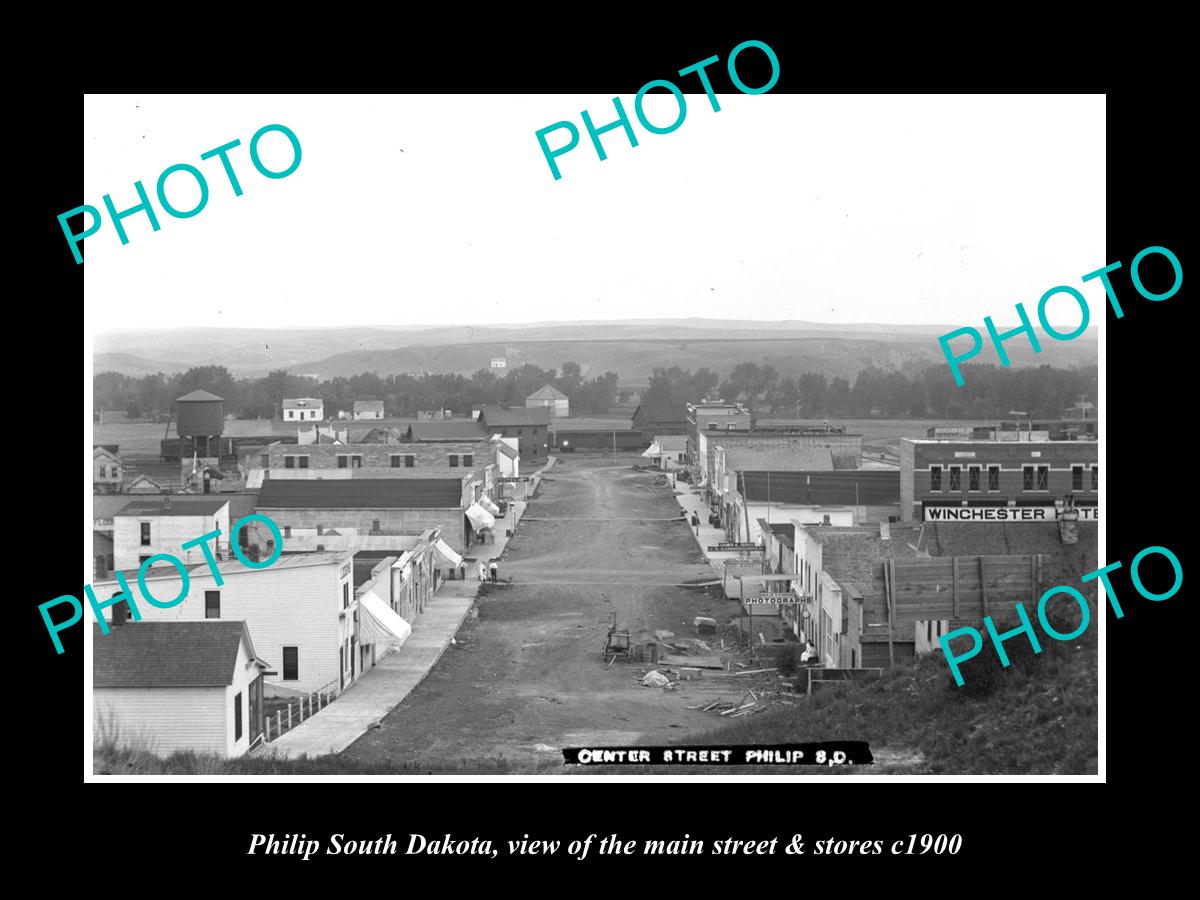 OLD LARGE HISTORIC PHOTO OF PHILIP SOUTH DAKOTA, VIEW OF MAIN St & STORES c1900