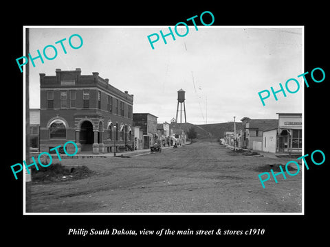 OLD LARGE HISTORIC PHOTO OF PHILIP SOUTH DAKOTA, VIEW OF MAIN St & STORES c1910