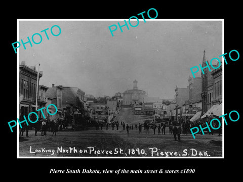 OLD LARGE HISTORIC PHOTO OF PIERRE SOUTH DAKOTA, VIEW OF MAIN St & STORES c1890