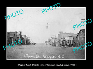 OLD LARGE HISTORIC PHOTO OF WAGNER SOUTH DAKOTA, VIEW OF MAIN St & STORES c1900