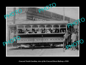 OLD LARGE HISTORIC PHOTO OF CONCORD NORTH CAROLINA, THE STREET RAILROAD CAR 1920