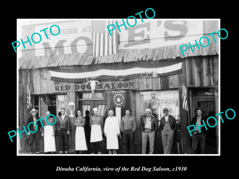 OLD LARGE HISTORIC PHOTO OF DINUBA CALIFORNIA, VIEW OF THE RED DOG SALOON c1930