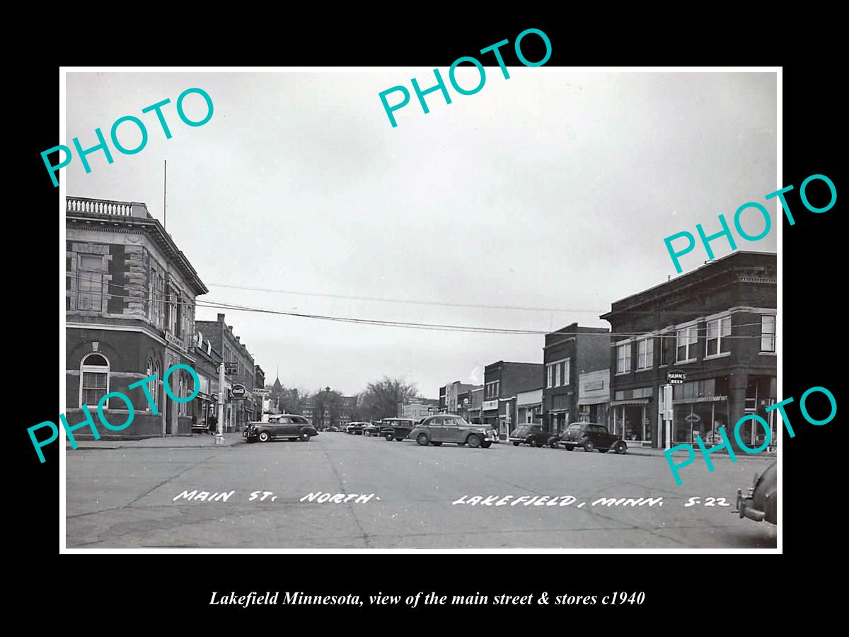 OLD LARGE HISTORIC PHOTO OF LAKEFIELD MINNESOTA, THE MAIN St & STORES c1940