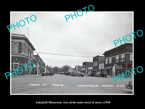 OLD LARGE HISTORIC PHOTO OF LAKEFIELD MINNESOTA, THE MAIN St & STORES c1940