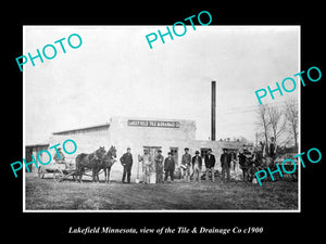 OLD LARGE HISTORIC PHOTO OF LAKEFIELD MINNESOTA, THE TILE & DRAINAGE Co c1900