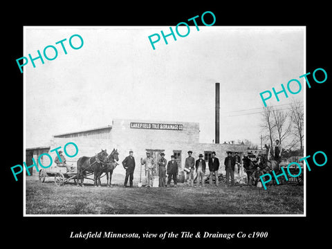 OLD LARGE HISTORIC PHOTO OF LAKEFIELD MINNESOTA, THE TILE & DRAINAGE Co c1900