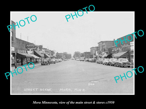 OLD LARGE HISTORIC PHOTO OF MORA MINNESOTA, THE MAIN STREET & STORES c1950