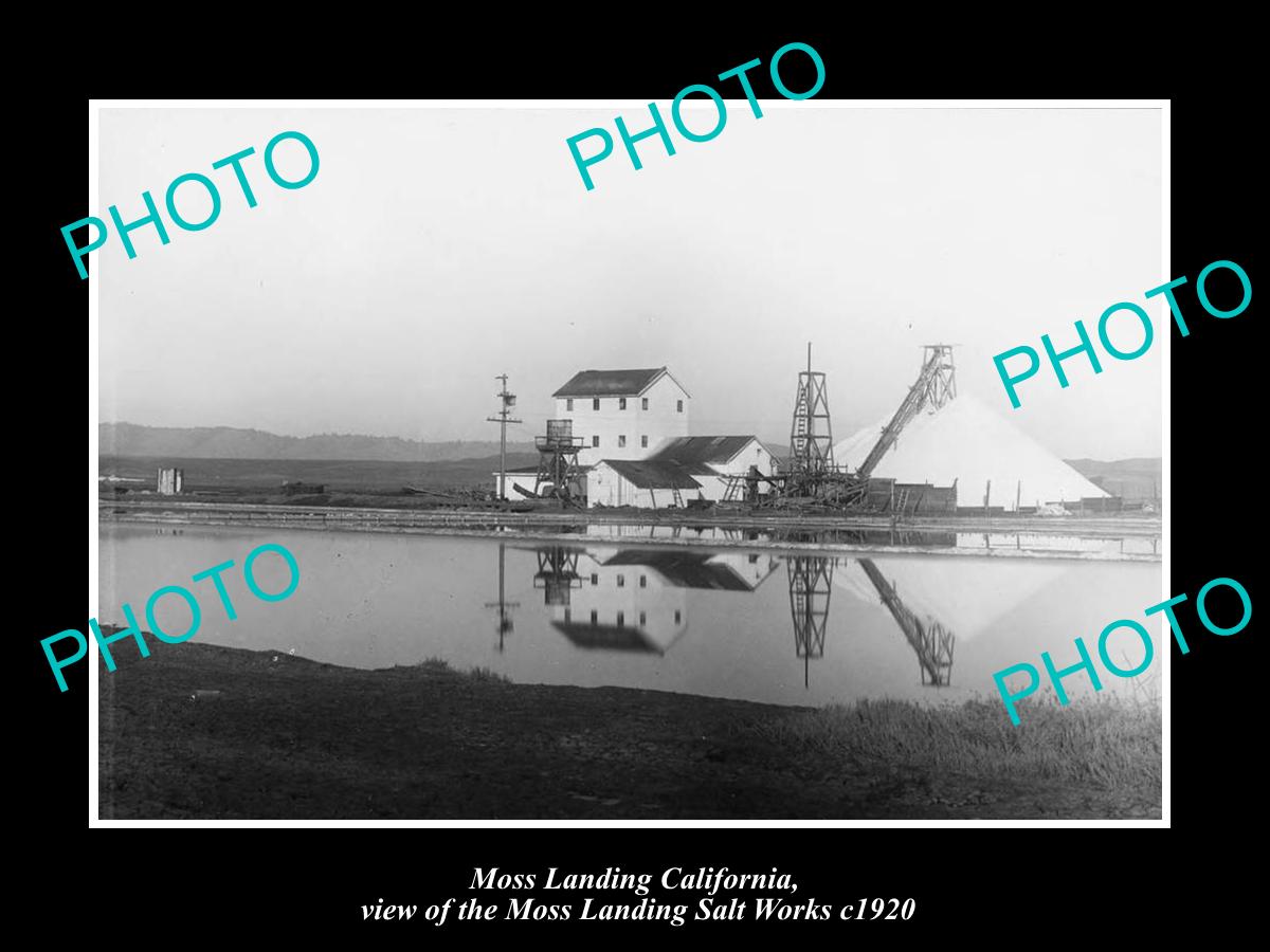 OLD LARGE HISTORIC PHOTO OF MOSS LANDING CALIFORNIA, THE SALT WORKS c1920