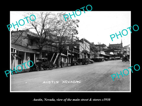 OLD LARGE HISTORIC PHOTO OF AUSTIN NEVADA, THE MAIN STREET & STORES c1930