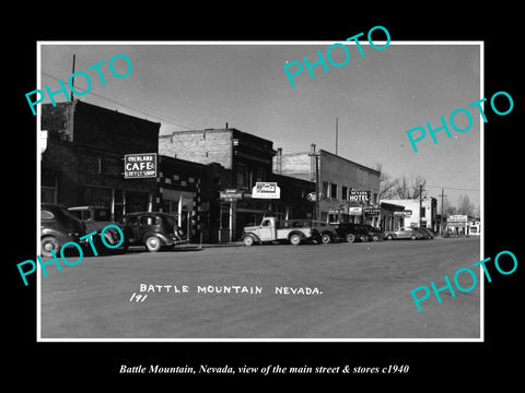 OLD LARGE HISTORIC PHOTO OF BATTLE MOUNTAIN NEVADA, THE MAIN St & STORES c1940 1