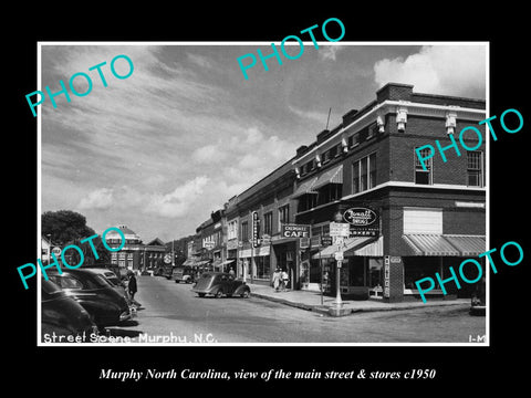 OLD LARGE HISTORIC PHOTO OF MURPHY NORTH CAROLINA, THE MAIN St & STORES c1950 1