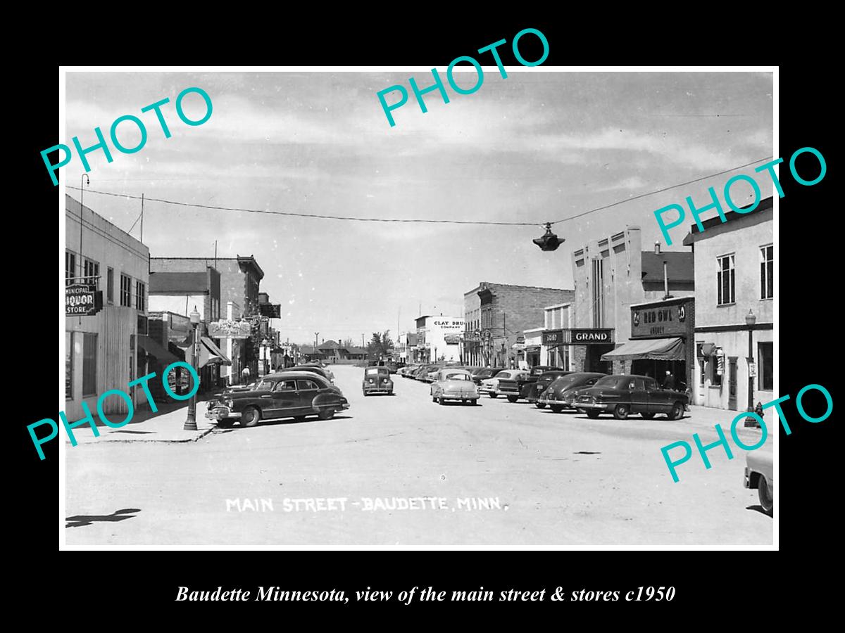 OLD LARGE HISTORIC PHOTO OF BAUDETTE MINNESOTA, THE MAIN STREET & STORES c1950