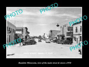 OLD LARGE HISTORIC PHOTO OF BAUDETTE MINNESOTA, THE MAIN STREET & STORES c1950