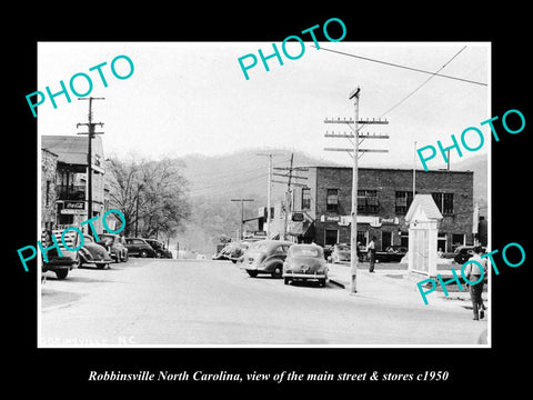 OLD LARGE HISTORIC PHOTO OF ROBBINSVILLE NORTH CAROLINA, MAIN St & STORES c1950