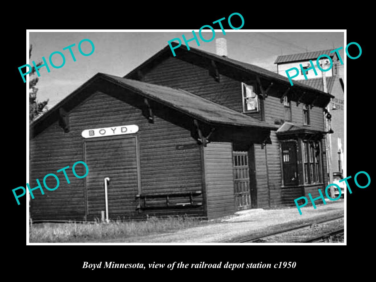 OLD LARGE HISTORIC PHOTO OF BOYD MINNESOTA, THE RAILROAD DEPOT STATION c1920