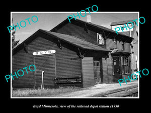 OLD LARGE HISTORIC PHOTO OF BOYD MINNESOTA, THE RAILROAD DEPOT STATION c1920