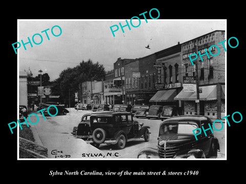 OLD LARGE HISTORIC PHOTO OF SYLVA NORTH CAROLINA, THE MAIN St & STORES c1940