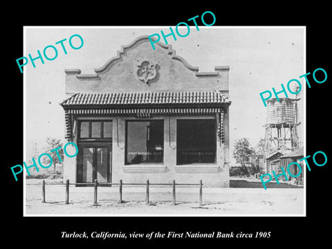 OLD LARGE HISTORIC PHOTO OF TURLOCK CALIFORNIA, THE FIRST NATIONAL BANK c1905