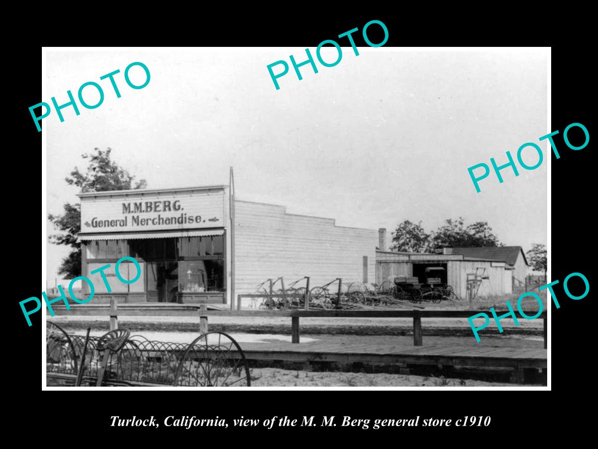 OLD LARGE HISTORIC PHOTO OF TURLOCK CALIFORNIA, THE BERG GENERAL STORE c1910