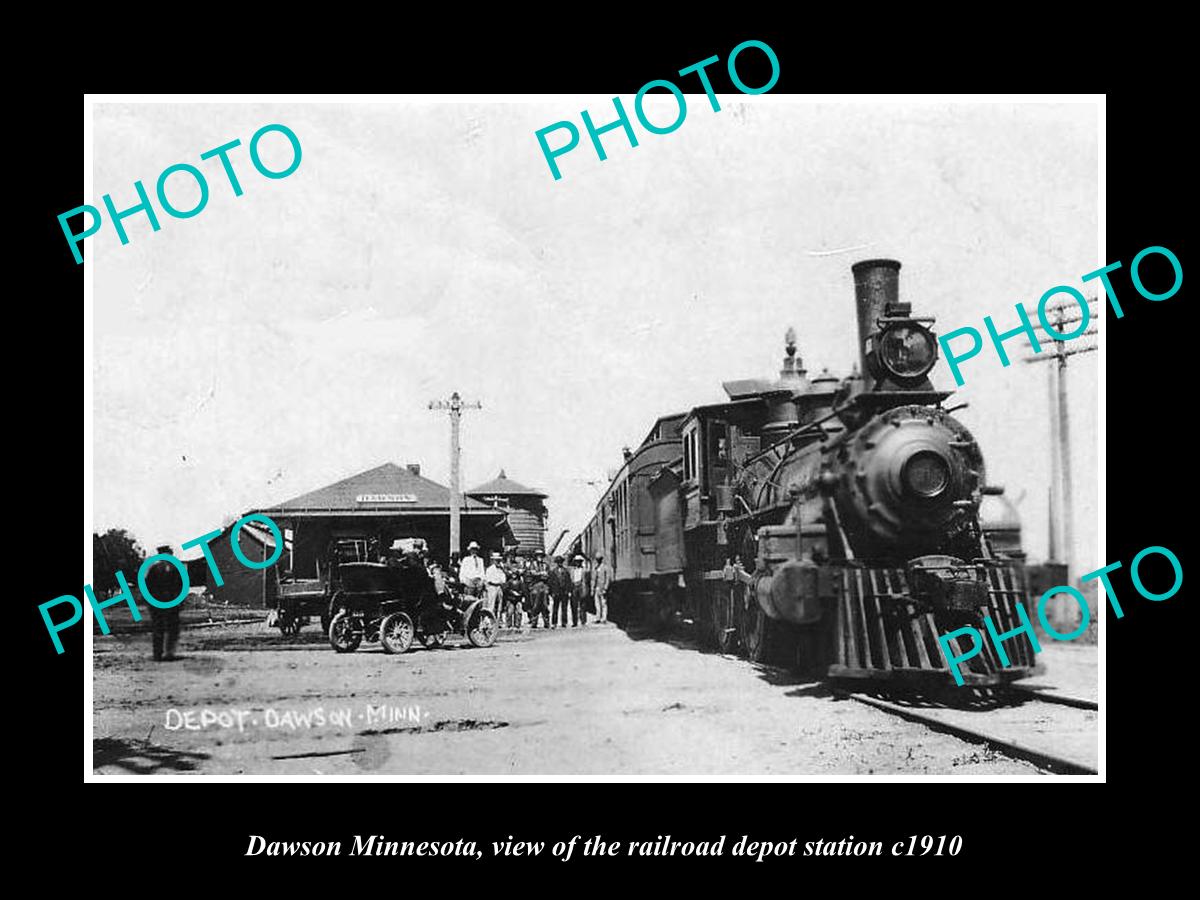 OLD LARGE HISTORIC PHOTO OF DAWSON MINNESOTA, THE RAILROAD DEPOT STATION c1910