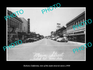 OLD LARGE HISTORIC PHOTO OF TURLOCK CALIFORNIA, THE MAIN STREET & STORES c1950